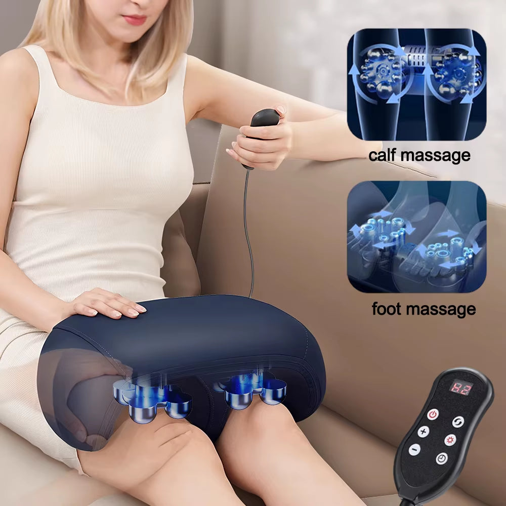 Electric Calf and Foot Massage Machine Vibration Shiatsu Hot Compression Rolling Kneading Leg Tool for Athletes Office Workers