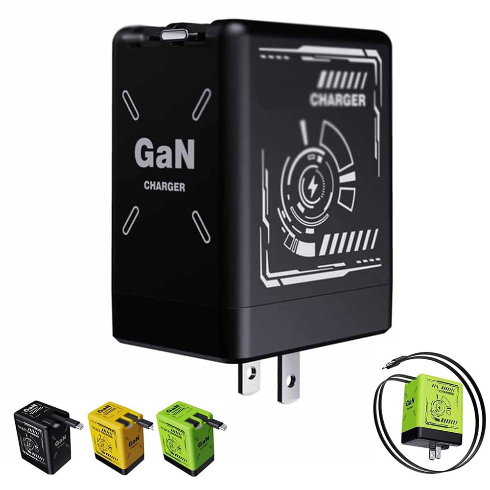 W&O 2-in-1 GaN Compatible with 120w Fast Charger, Retractable Wall Fasts Charging Power Adapter with All in One Foldable Plug, Versatile Portable Fast Charger Module for iPhone, Phone, Tablet(Green)
