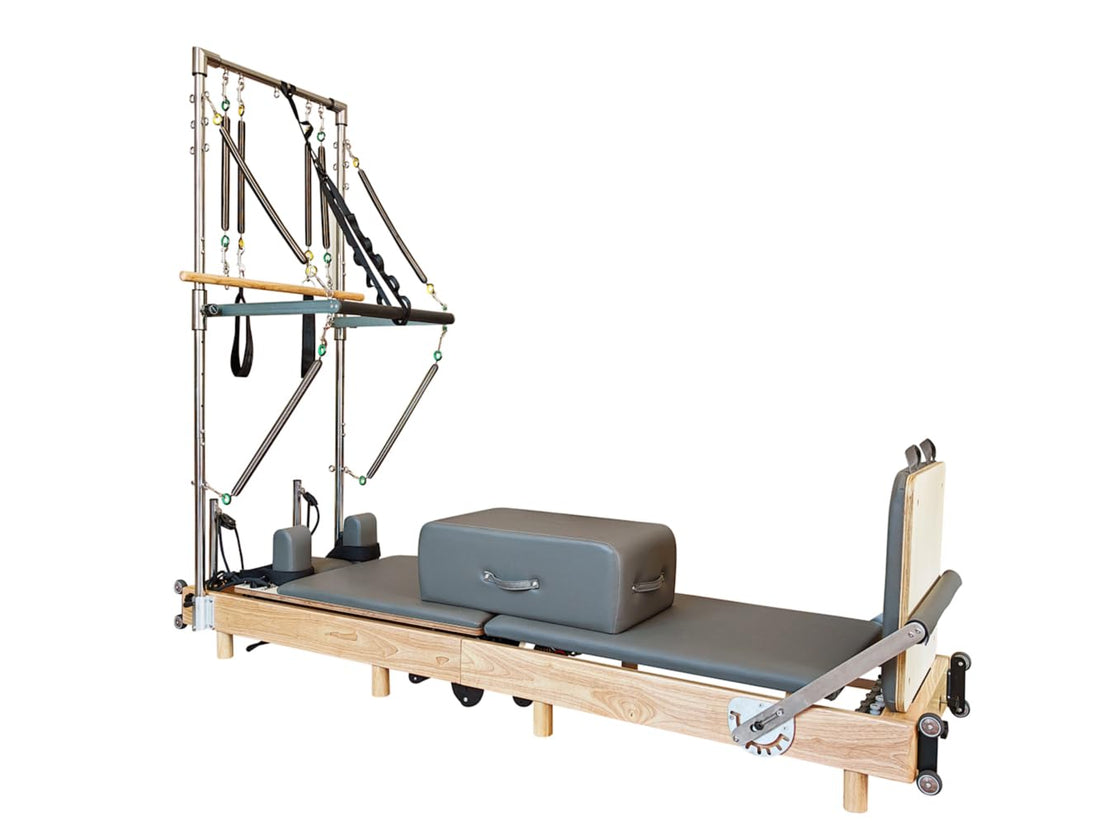 Pilates Reformer Machine, Wood Foldable Pilates Machine Equipment for Home Workout
