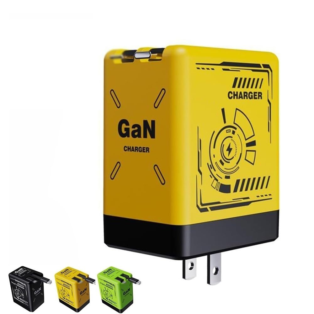 W&O 2-in-1 GaN Compatible with 120w Fast Charger, Retractable Wall Fasts Charging Power Adapter with All in One Foldable Plug, Versatile Portable Fast Charger Module for iPhone, Phone, Tablet(Green)