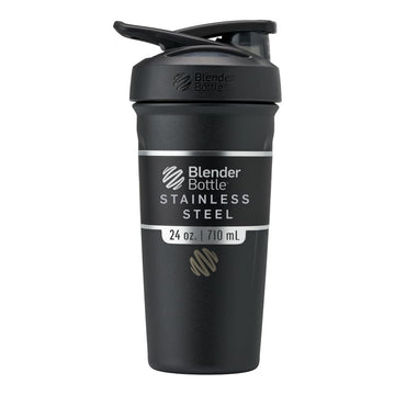 Blender Bottle Strada Shaker Cup Insulated Stainless Steel Water Bottle with Wire Whisk, 24-Ounce, Black