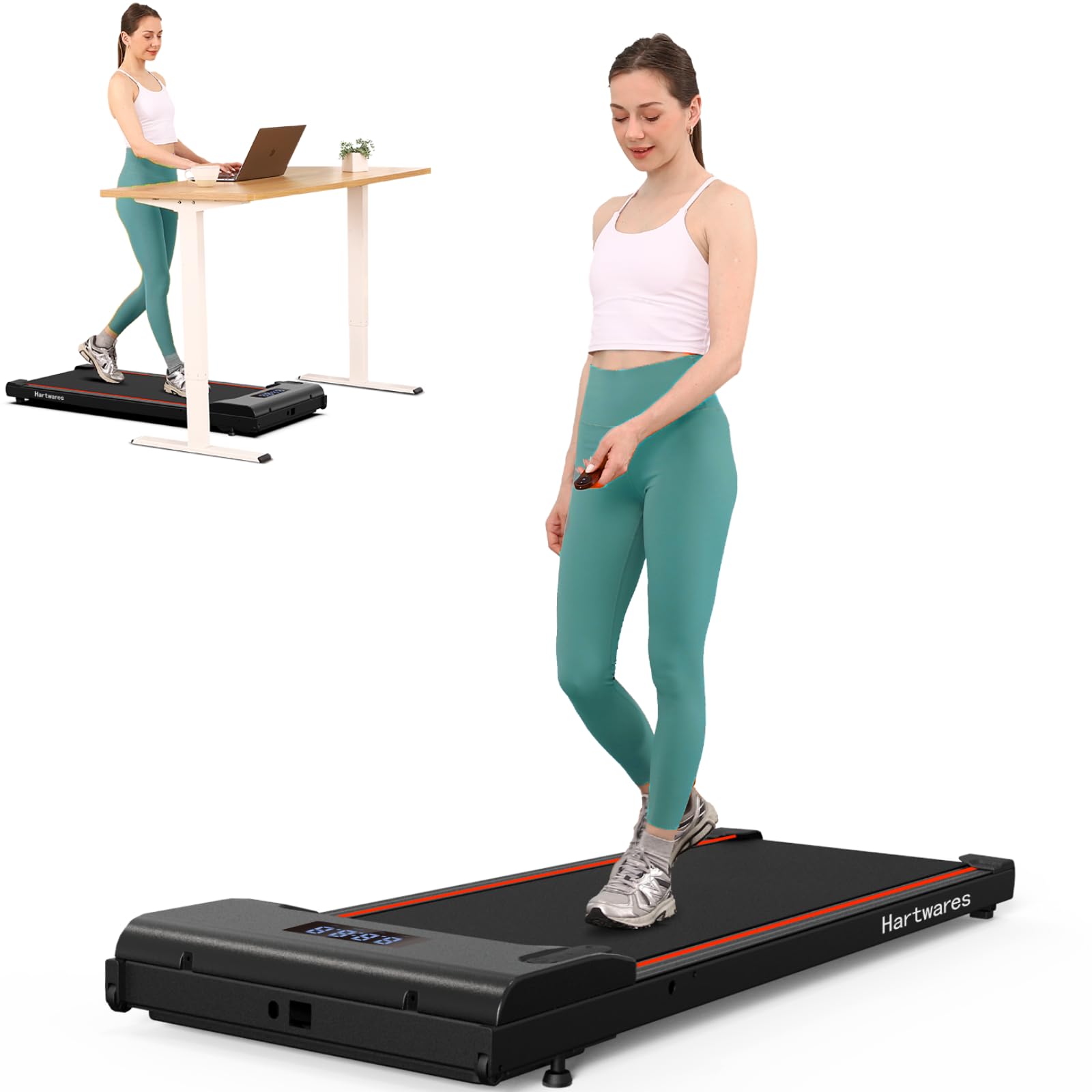 Walking Pad Under Desk Treadmill, Portable Small Treadmills for Home and Office, 2.5HP Ultra Quiet Brushless Motorized Walking Jogging Running Machine with Remote Control& App Control