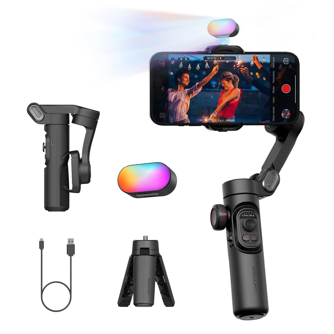 Gimbal Stabilizer for Smartphone, iPhone Gimbal w/Focus Wheel Face/Object Tracking for iPhone 16 15 Pro Max/Android Foldable 3-Axis Handheld Phone Stabilizer for Video Recording -Smart XE
