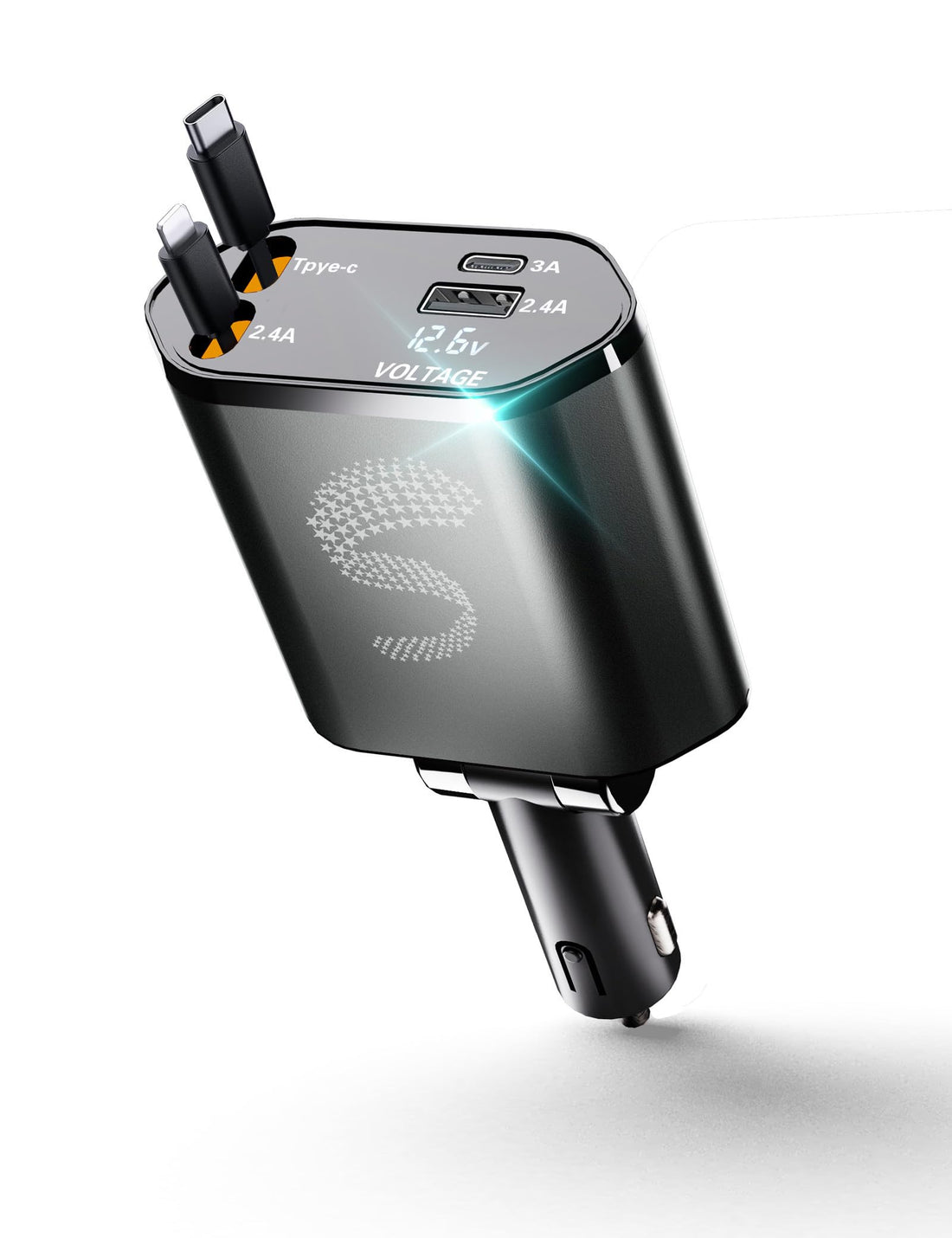 Retractable Car Charger USB C Fast Charging 120W, Car Accessories Cigarette Lighter Adapter with Aromatherapy Starlight, Car Charger iPhone16 15 14 13 12 11 Essentials Gift for Travelers, Men, Women