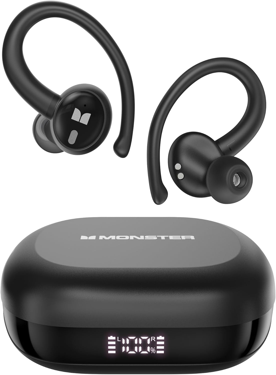 Monster N-Lite 216 Wireless Earbuds 40hrs Bluetooth 6.0 Headphone, Bluetooth Earbuds Stereo Deep Bass Over Ear Bud with Earhooks,ENC Noise Cancelling Mic, IPX5 Waterproof Earphone for Workout/Running