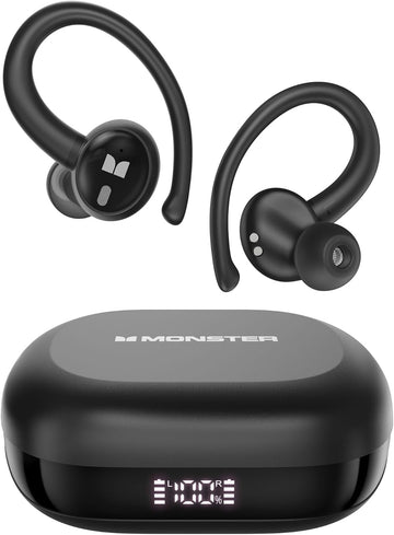 Monster N-Lite 216 Wireless Earbuds 40hrs Bluetooth 6.0 Headphone, Bluetooth Earbuds Stereo Deep Bass Over Ear Bud with Earhooks,ENC Noise Cancelling Mic, IPX5 Waterproof Earphone for Workout/Running