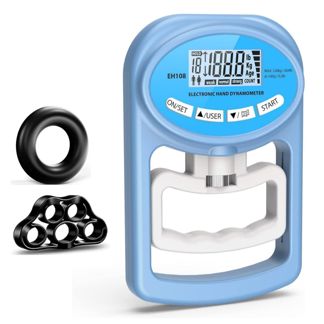 Hand Grip Strength Tester Trainer - Electronic Hand Dynamometer Forearm Grip Strengthener Exerciser Digital Training Gauge 265 Lbs 120 Kgs for Sport Home School Use