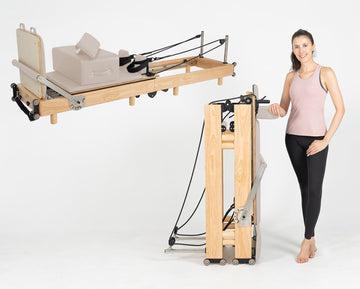 Pilates Reformer Machine, Wood Foldable Pilates Machine Equipment for Home Workout
