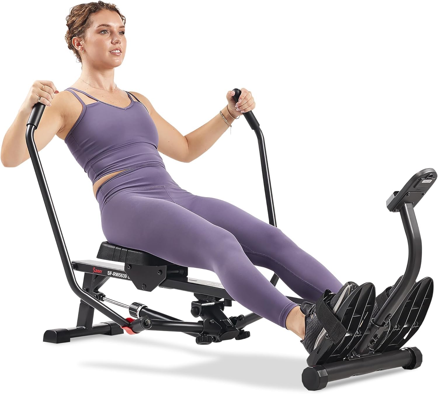 Sunny Health & Fitness Compact Full-Motion Rowing Machine w/Adjustable Resistance, Low-Impact Full-Body Workout Rower w/Long Slide Rail, Space-Saving Design, Optional Free SunnyFit App Connection