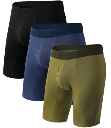 BAMBOO COOL Men's Long Boxer Briefs Performance Long Leg Sports Boxer Brief Underwear MultiPack