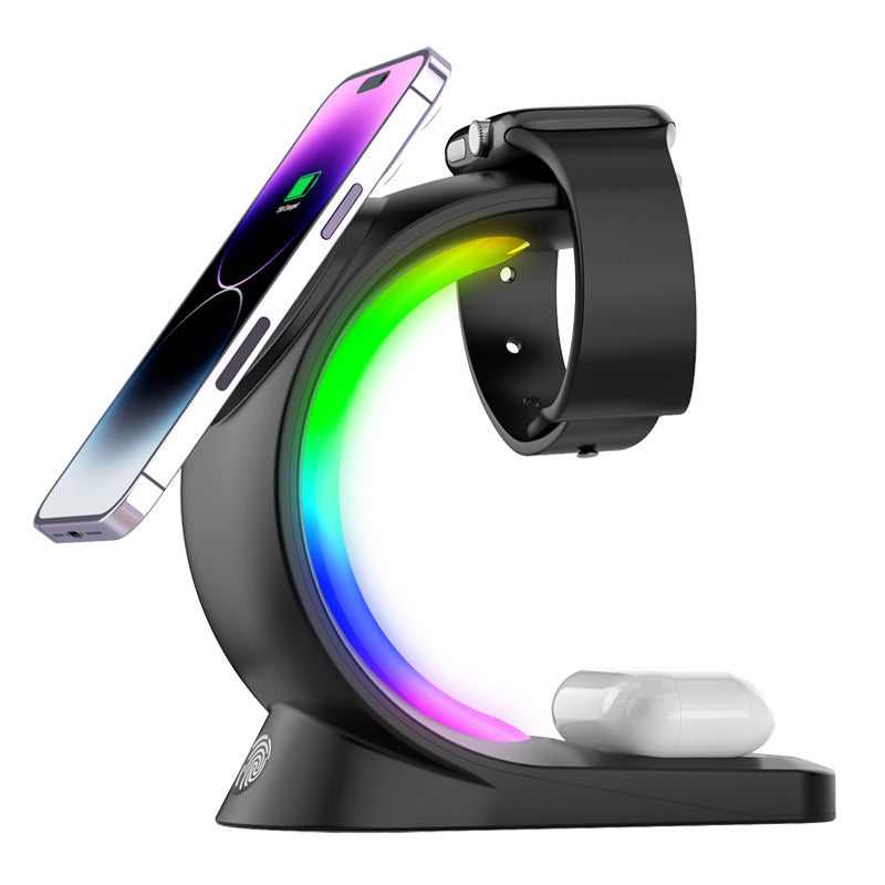 4-in-1 Magnetic Wireless Charging Station with Fast Charging & LED Atmosphere Light | Charger for iPhone, Apple Watch & AirPods Pro