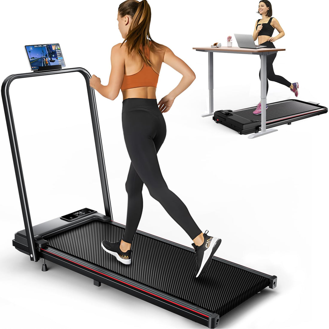 Walking Pad Treadmill With Incline, Under Desk for Home Office, Portable 2.5HP, 300 lbs Capacity, APP/Remote Control, LED Displays, Manual Incline(M)