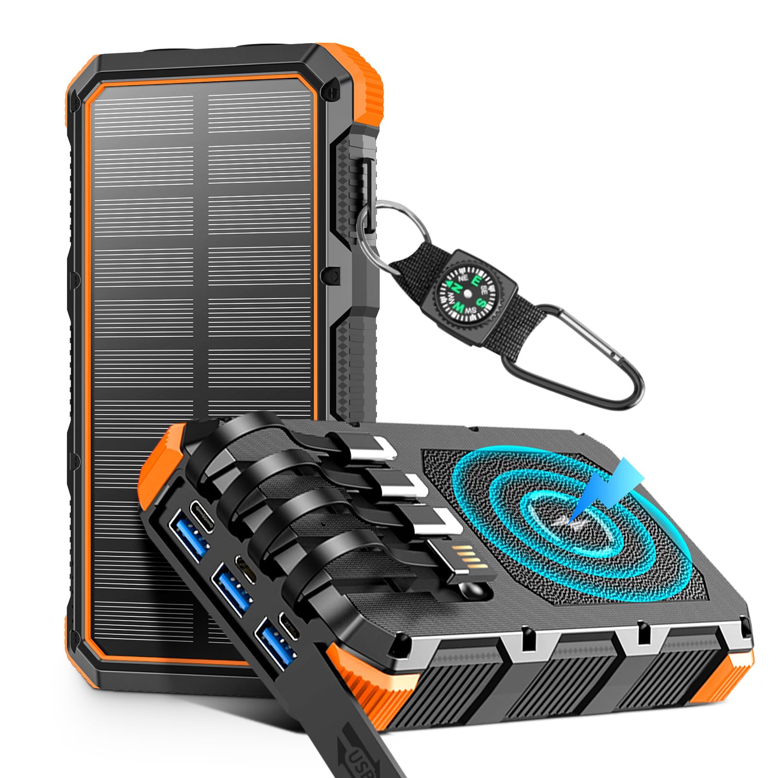 Solar Charger Power Bank 49800mAh Wireless Charger QC 3.0 Fast Charging Power Bank 8 Outputs 4 Inputs Solar Portable Charger Compatible with All Mobile Devices,SOS/Strobe/Strong Flashlights (Blue)