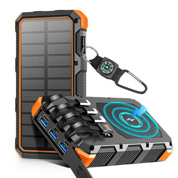 Solar Charger Power Bank 49800mAh Wireless Charger QC 3.0 Fast Charging Power Bank 8 Outputs 4 Inputs Solar Portable Charger Compatible with All Mobile Devices,SOS/Strobe/Strong Flashlights (Blue)