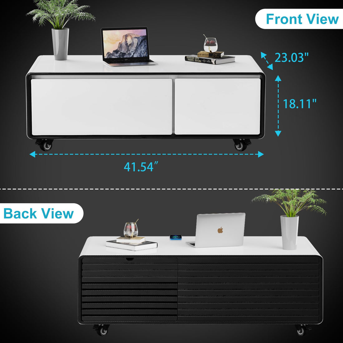 Smart Coffee Table with Fridge, 90L Smart Table with Built in Fridge, Wireless Charger, USB Port, for Living Room Reception Room, 41.54" D x 23.03" W x 18.1" H, White