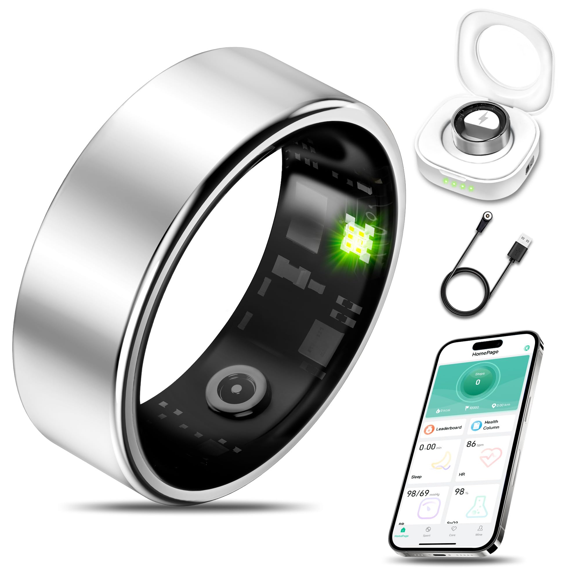 Smart Health Ring for Women Men Fitness Tracker with Heart Rate, Blood Oxygen, Blood Pressure, Sleep Monitoring, Step Counting, IP68 Waterproof for iPhone and Android, No Subscription Fee, Gold 8