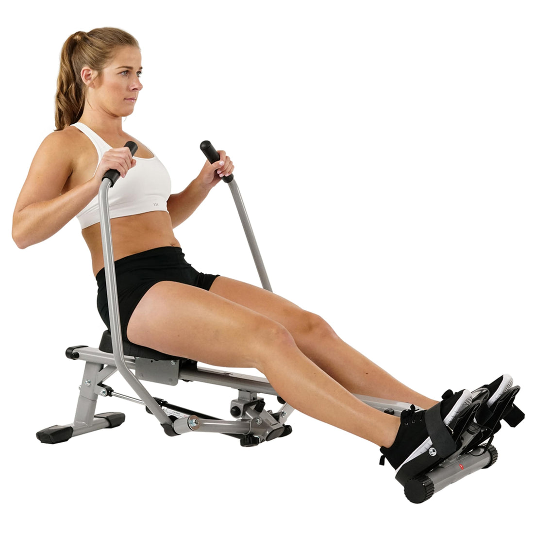 Sunny Health & Fitness Compact Full-Motion Rowing Machine w/Adjustable Resistance, Low-Impact Full-Body Workout Rower w/Long Slide Rail, Space-Saving Design, Optional Free SunnyFit App Connection