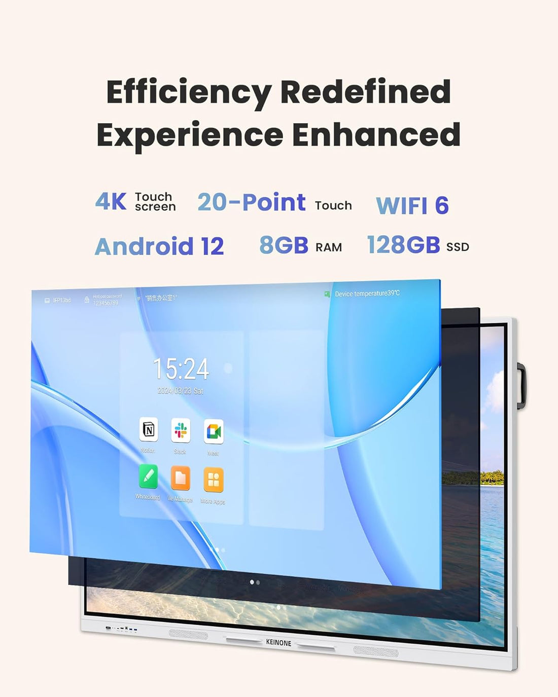 Smart Board for Classroom, 65" 8+128 GB Interactive Smartboard Built-in Android OS & Open App Ecosystem - 4K Touchscreen Electronic Digital Whiteboard for Home Office School Studio