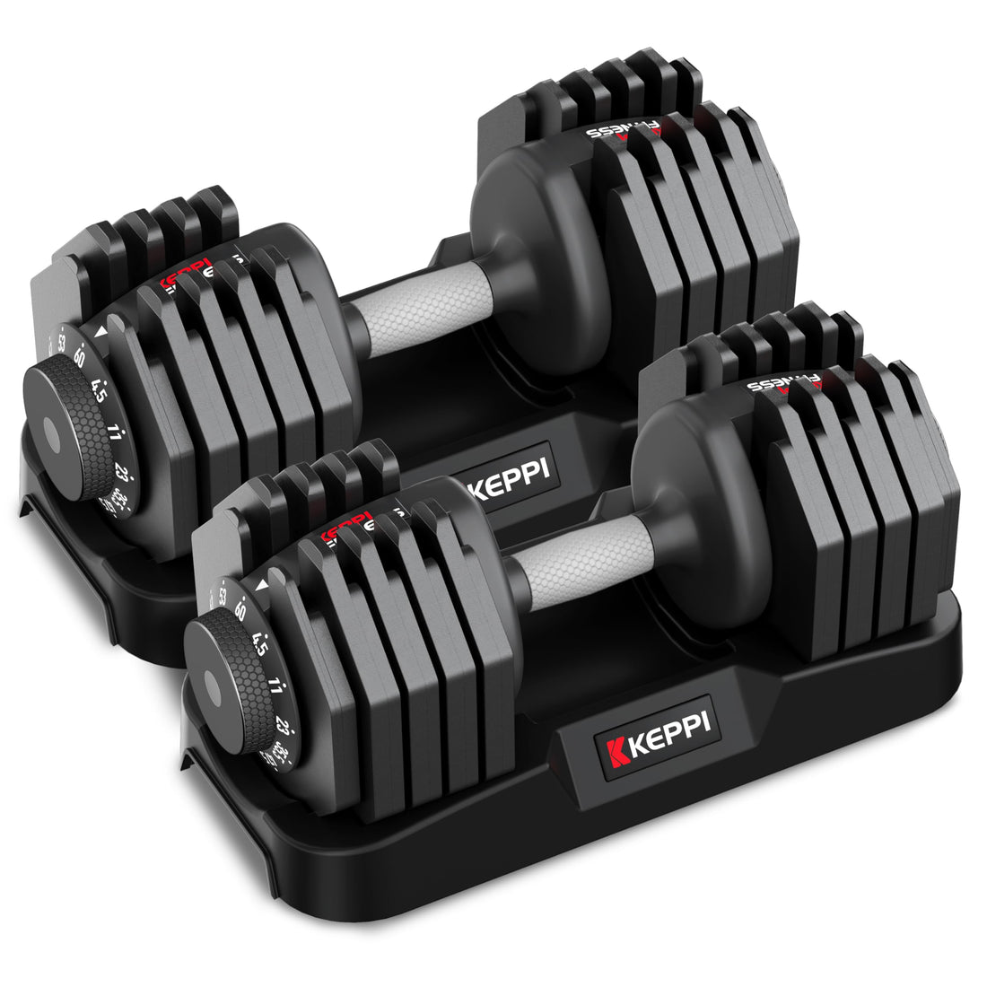 Keppi Adjustable Dumbbells Set-25lb/40lb/55lb/60lb, Anti-Slip Metal Fast Adjust Weight Handle, Exercise & Fitness for Full Body Workout - Adjustable Dumbbell Series