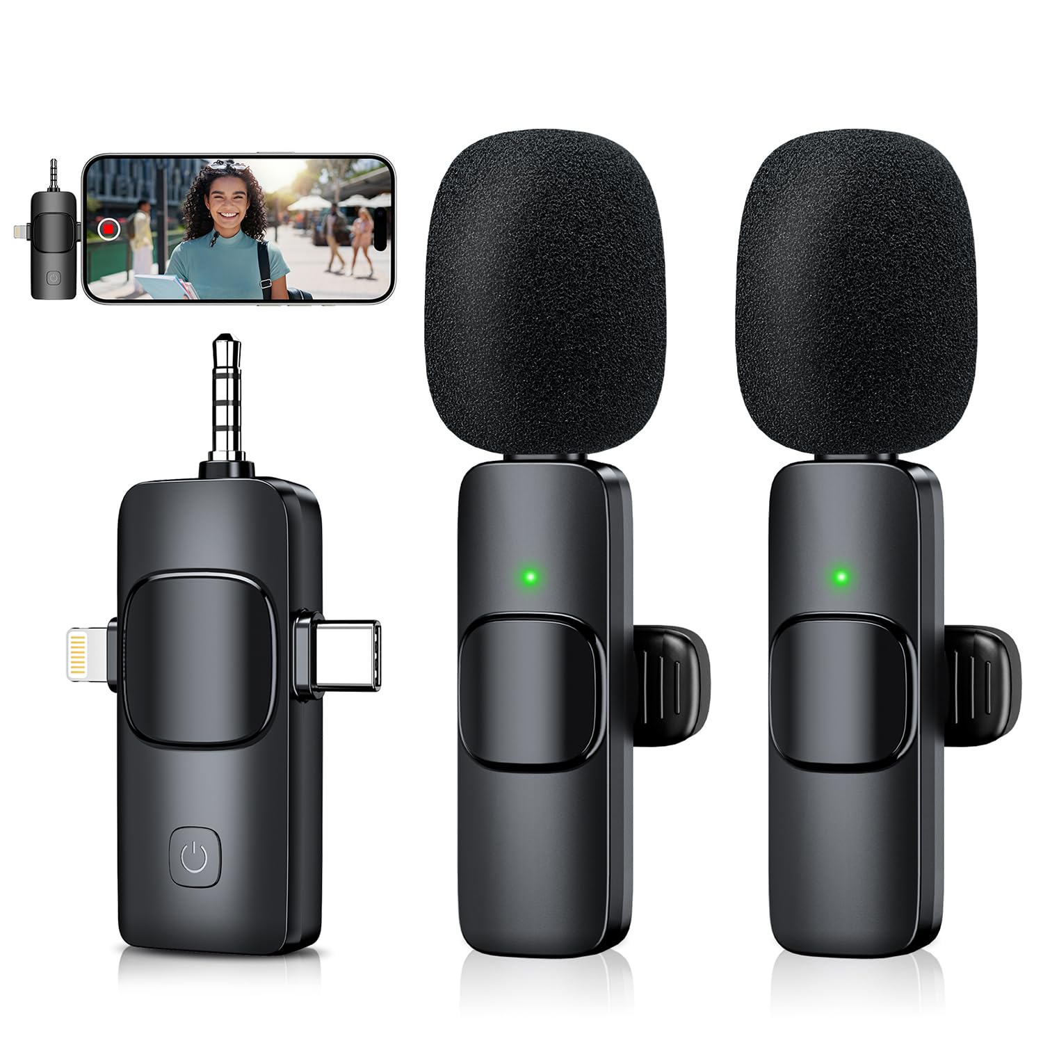 3-in-1 Mini Microphone for iPhone: Wireless Lavalier Microphones for iOS/Android/Camera - Noise Reduction Lapel Mic forLive Stream - HiDefSound for Video Mavericks