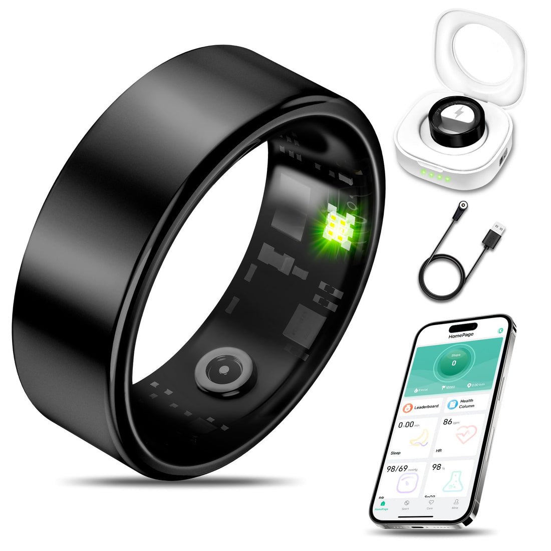 Smart Health Ring for Women Men Fitness Tracker with Heart Rate, Blood Oxygen, Blood Pressure, Sleep Monitoring, Step Counting, IP68 Waterproof for iPhone and Android, No Subscription Fee, Gold 8