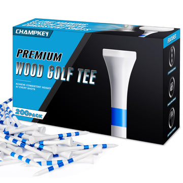 CHAMPKEY Premium Wood Golf Tees 200 Count - 3 Line Marking System Golf Wood Tees - Achieve Consistent and Long Distance Shot