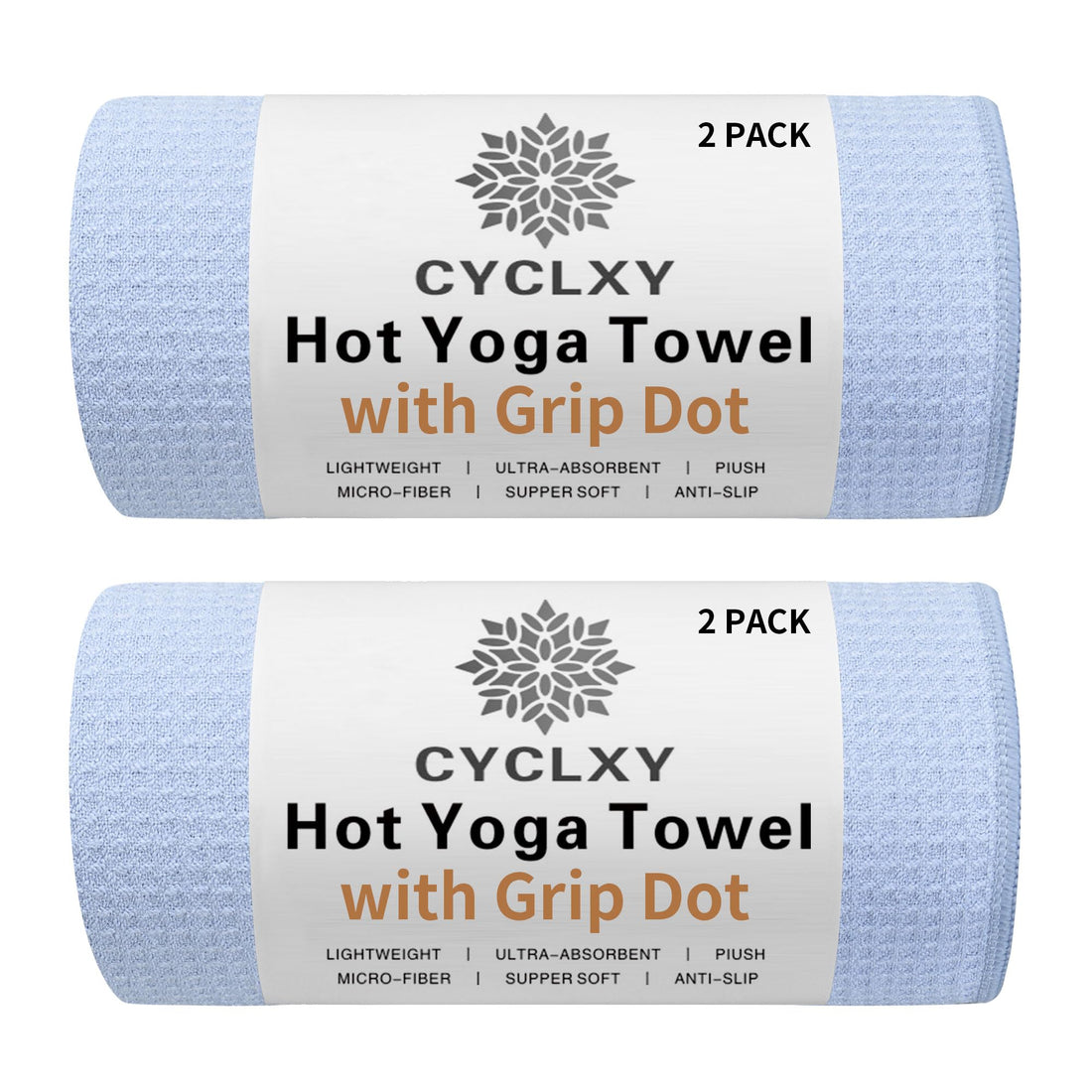 2 Pack Hot Yoga Towel with Grip Dot，Stickyfiber Yoga Mat Towels Non Slip for Hot Yoga,Absorbent Microfiber Sweat Anti-Slip Cover,Bikram,Pilates,Exercise,Fitness
