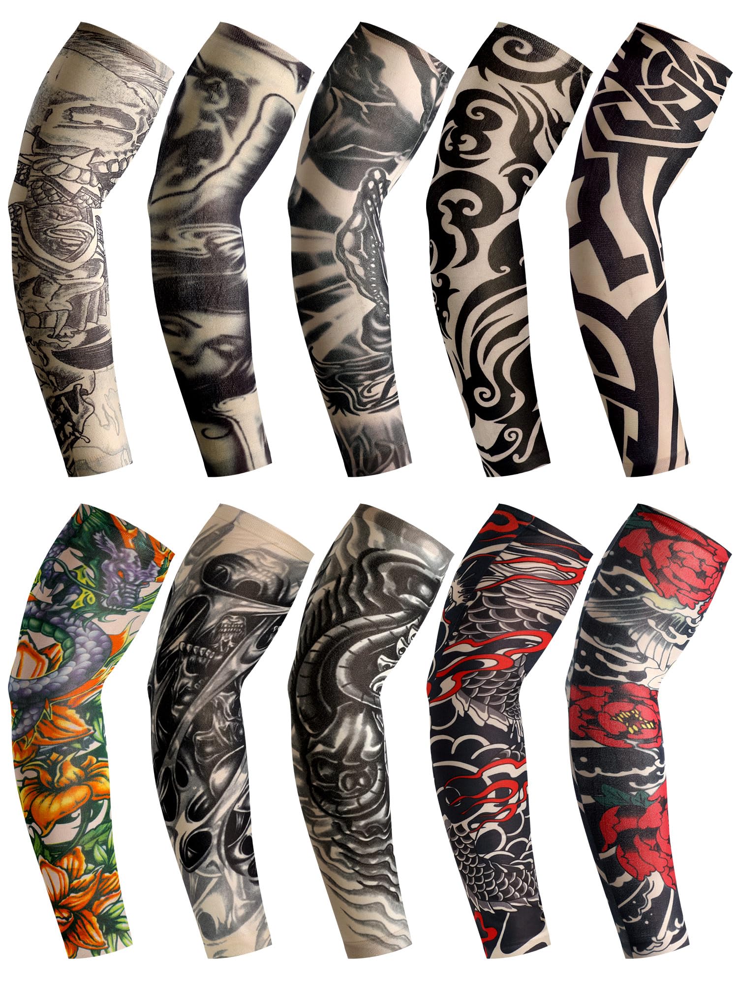 Boao 20 Pcs Men's Cooling Arm Sleeves Long Fingerless Arm Cover Anti Slip UV Protection Sun Temporary Tattoo Sleeves