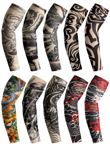 Boao 20 Pcs Men's Cooling Arm Sleeves Long Fingerless Arm Cover Anti Slip UV Protection Sun Temporary Tattoo Sleeves