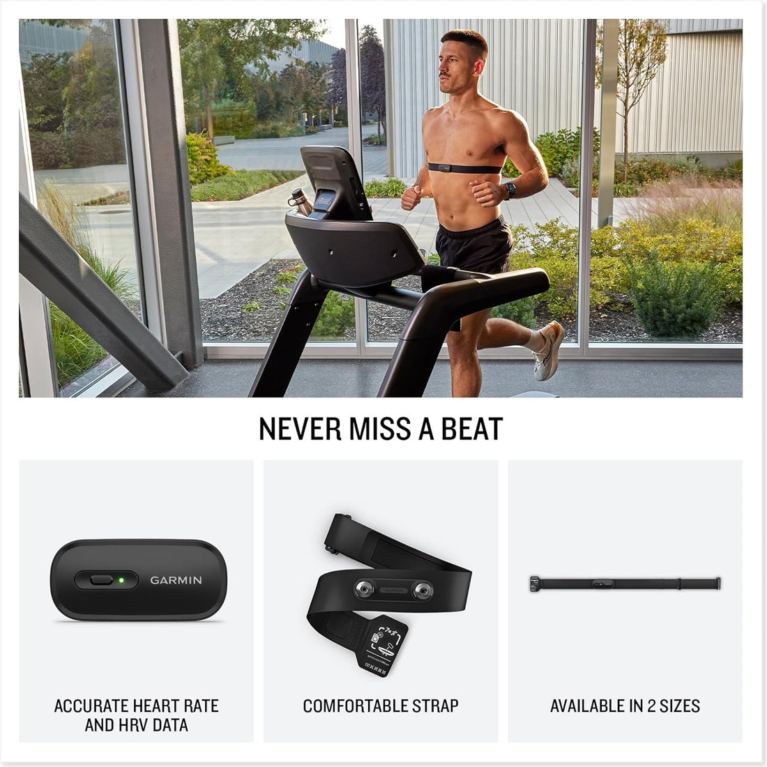 Garmin HRM 200 Heart Rate Monitor, Accurate Heart Rate and HRV Data, Comfortable Machine Washable Strap, M-XL