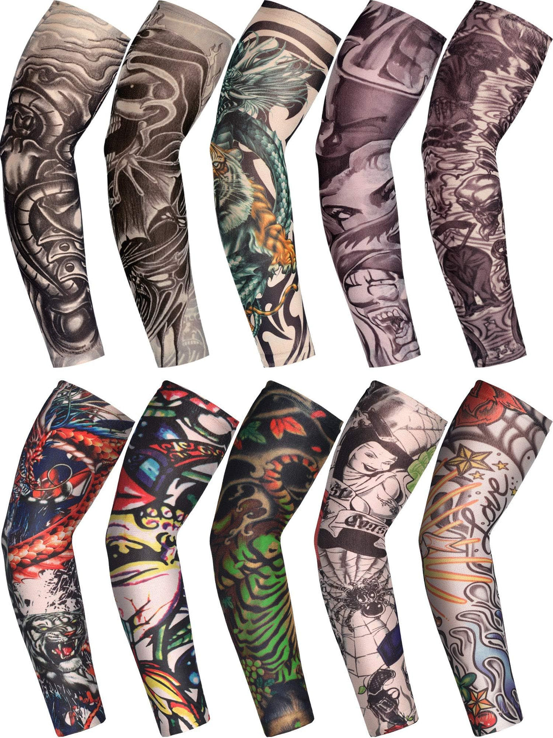 Boao 20 Pcs Men's Cooling Arm Sleeves Long Fingerless Arm Cover Anti Slip UV Protection Sun Temporary Tattoo Sleeves