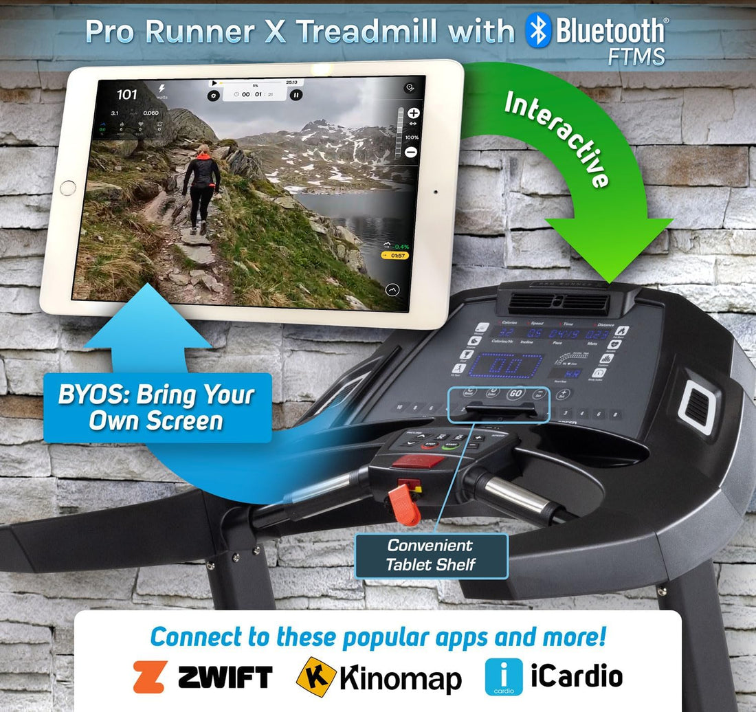Pro Runner X Treadmill - Heavy Duty Home Construction - FreeSync FTMS Bluetooth Connectivity - Low 6.5" Step-up Height - Foldable Compact Storage - Orthopedic Belt - 350 lb Capacity