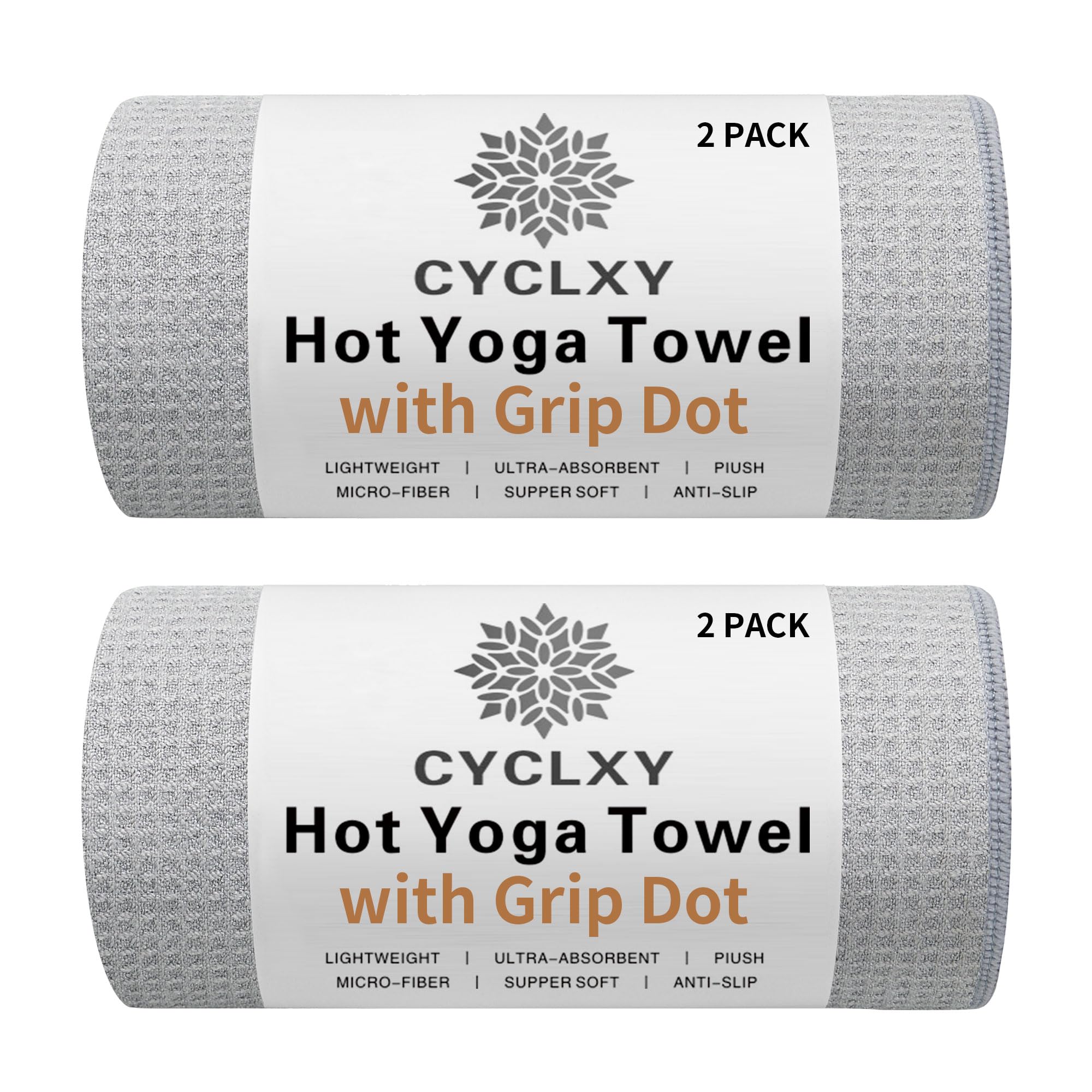 2 Pack Hot Yoga Towel with Grip Dot，Stickyfiber Yoga Mat Towels Non Slip for Hot Yoga,Absorbent Microfiber Sweat Anti-Slip Cover,Bikram,Pilates,Exercise,Fitness