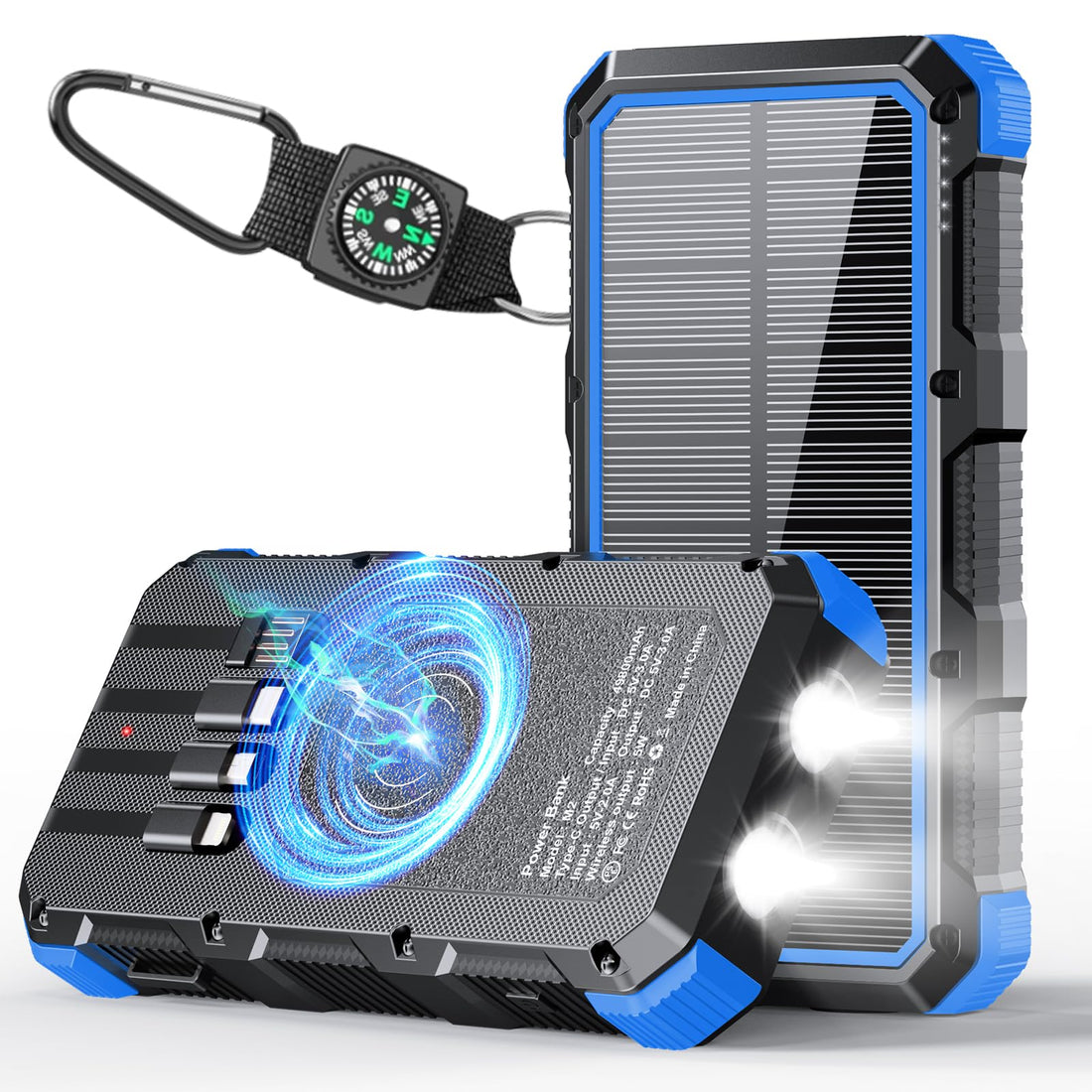Solar Charger Power Bank 49800mAh Wireless Charger QC 3.0 Fast Charging Power Bank 8 Outputs 4 Inputs Solar Portable Charger Compatible with All Mobile Devices,SOS/Strobe/Strong Flashlights (Blue)