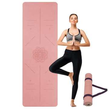 YogaJoy Pink Non-Slip Yoga Mat – 3/16" Thick TPE with Strap