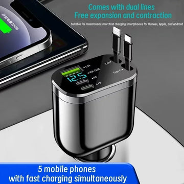 Ultra-Fast 5-in-1 USB Car Charger with Smart Voltage Display & Dual PD Ports