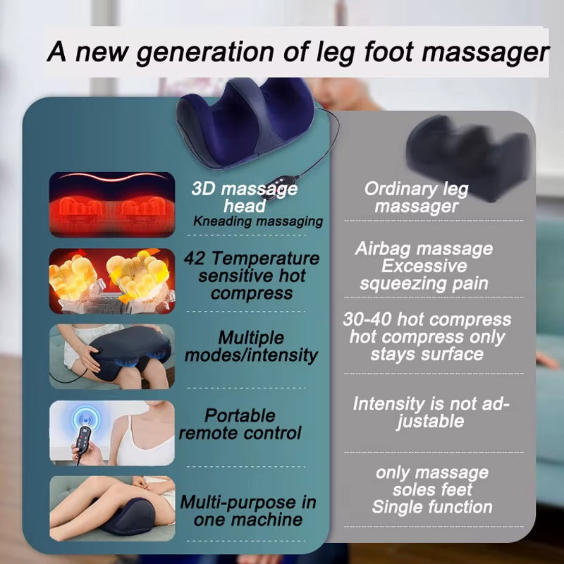 Electric Calf and Foot Massage Machine Vibration Shiatsu Hot Compression Rolling Kneading Leg Tool for Athletes Office Workers